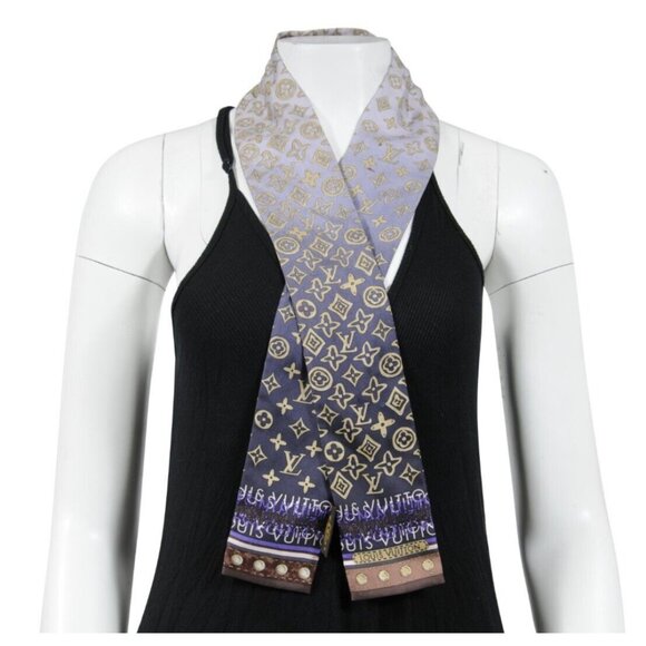 Louis Vuitton Womens LV Monogram Map Bandeau Blue Ombre Silk Neck Tie Scarf - Picture 1 of 10